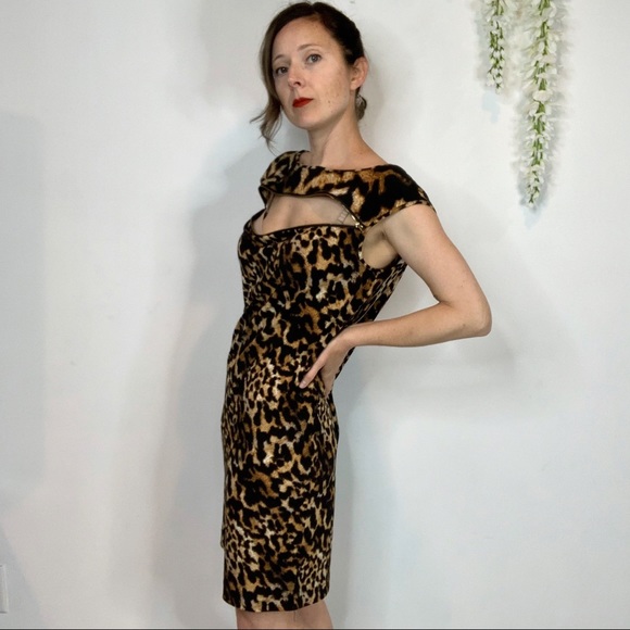 CALVIN KLEIN leopard print gold zipper dress cutout rave 1705 - Picture 2 of 10
